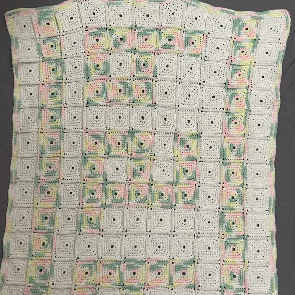 Granny Square Pastel Baby Blanket Crochet Afghan Throw Handmade Spell Out 